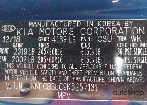 2019 Kia Niro Lx z USA, uszkodzony, nr VIN KNDCB3LC9K5257131